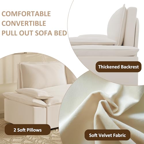 Beige 3-in-1 Convertible Velvet Sofa Bed
