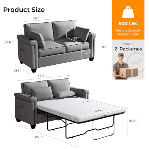 Pull Out Sofa Bed with Charging Ports - Grey
