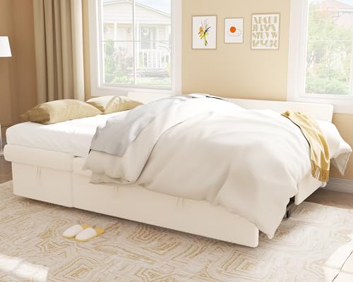 White Sleeper Sectional Sofa with Storage & USB