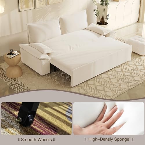 Beige 3-in-1 Convertible Velvet Sofa Bed