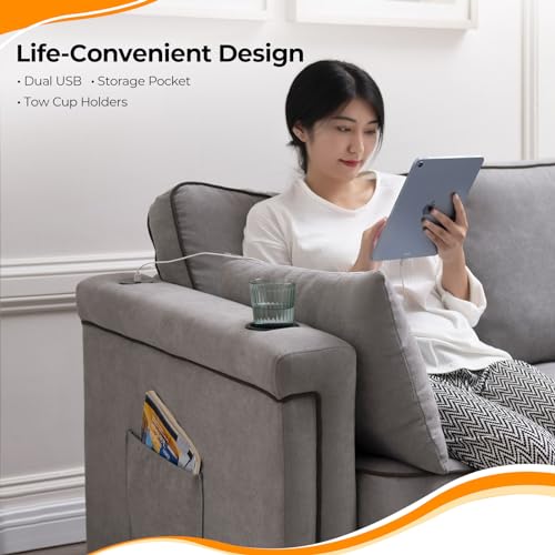Pull Out Sofa Bed with Charging Ports - Grey