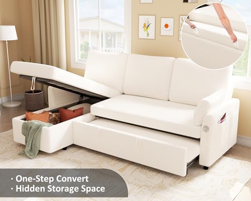 White Sleeper Sectional Sofa with Storage & USB