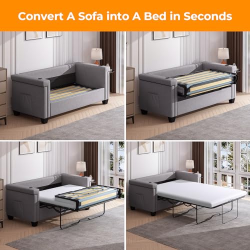 Pull Out Sofa Bed with Charging Ports - Grey
