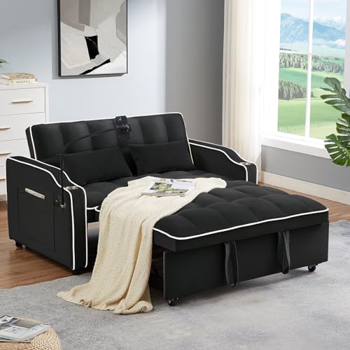 Versatile Velvet Sleeper Sofa with USB Port