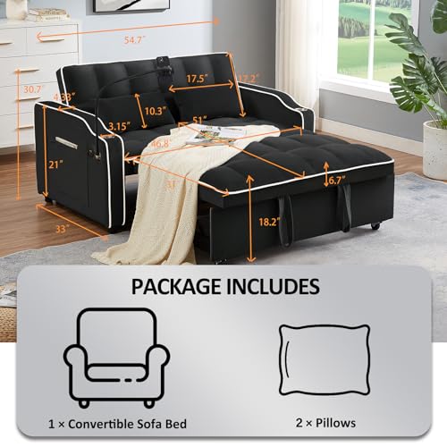 Versatile Velvet Sleeper Sofa with USB Port