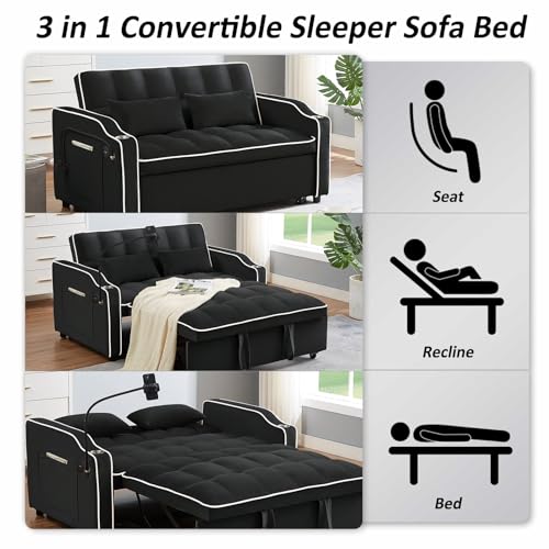 Versatile Velvet Sleeper Sofa with USB Port
