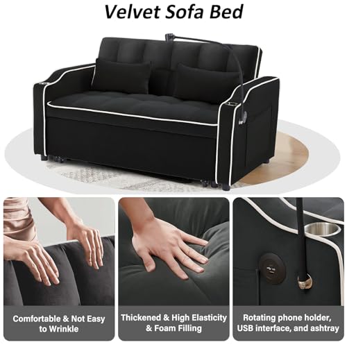 Versatile Velvet Sleeper Sofa with USB Port