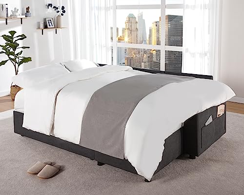 Grey L-Shaped Sofa Bed with USB Charging