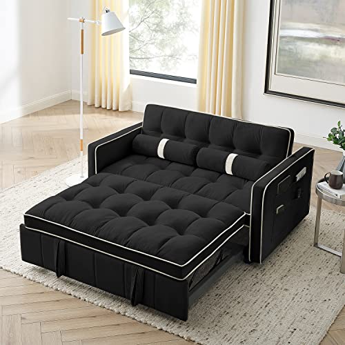 Convertible Velvet Sleeper Sofa Bed, Black