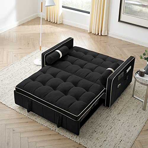 Convertible Velvet Sleeper Sofa Bed, Black
