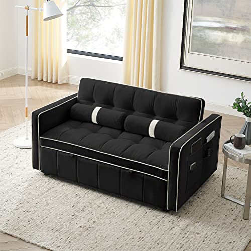 Convertible Velvet Sleeper Sofa Bed, Black