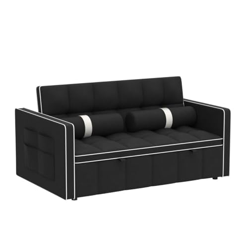 Convertible Velvet Sleeper Sofa Bed, Black