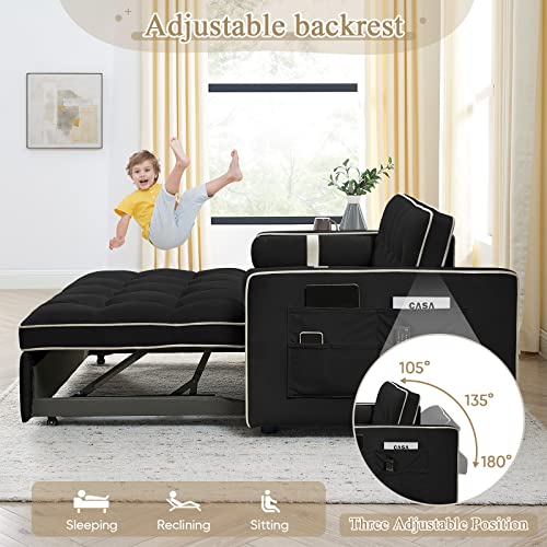 Convertible Velvet Sleeper Sofa Bed, Black