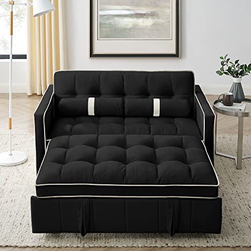 Convertible Velvet Sleeper Sofa Bed, Black