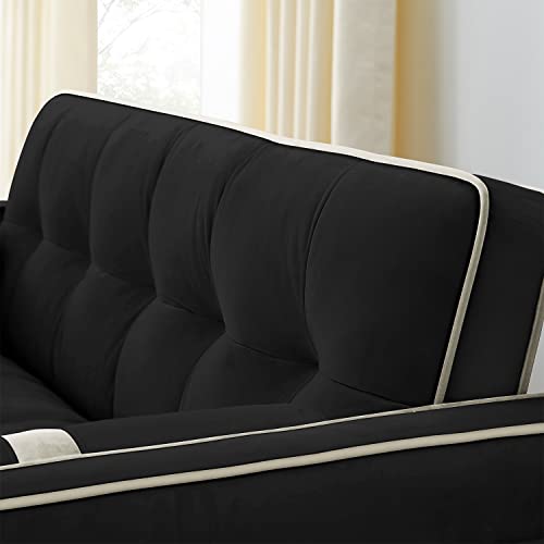 Convertible Velvet Sleeper Sofa Bed, Black