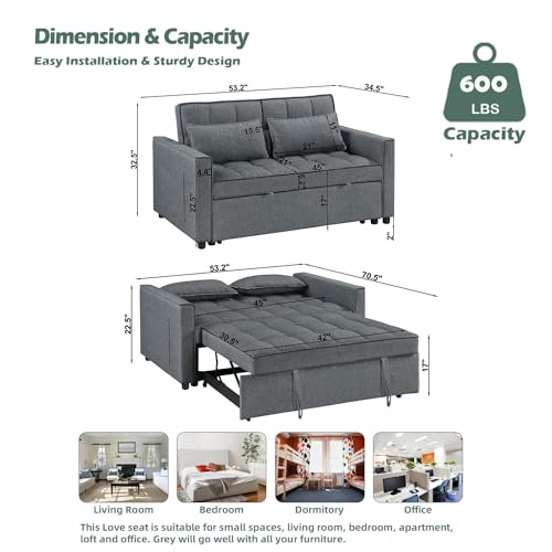 Grey Modern Sleeper Loveseat Sofa Bed