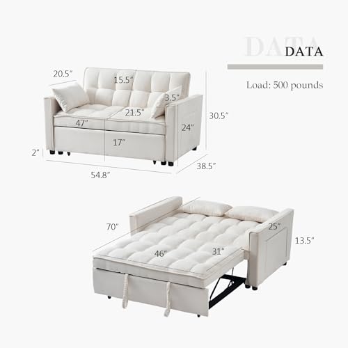 3-in-1 Convertible Sofa Bed with Reclining Backrest