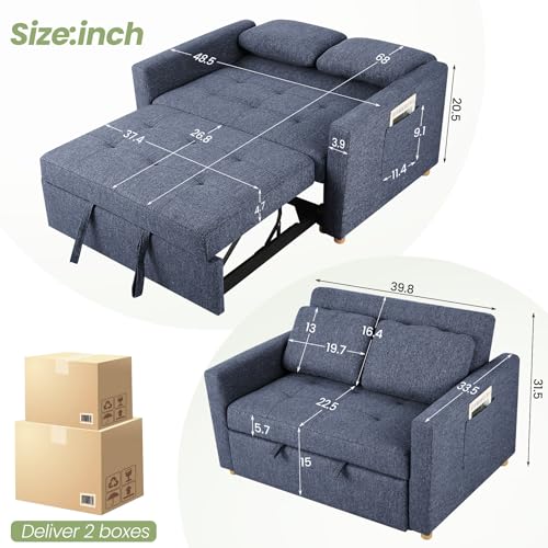 Navy Blue 3-in-1 Convertible Sofa Bed