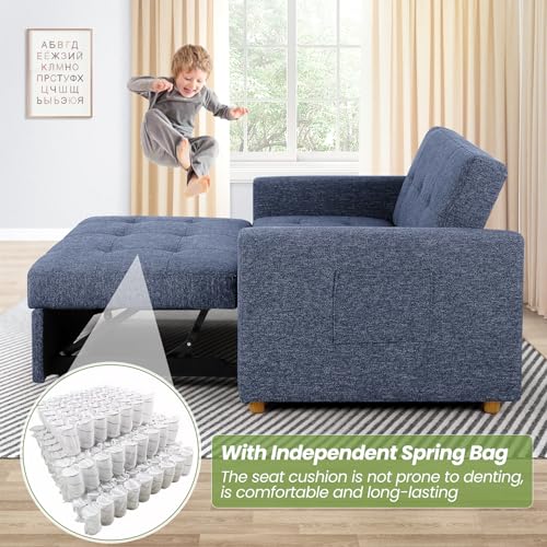 Navy Blue 3-in-1 Convertible Sofa Bed
