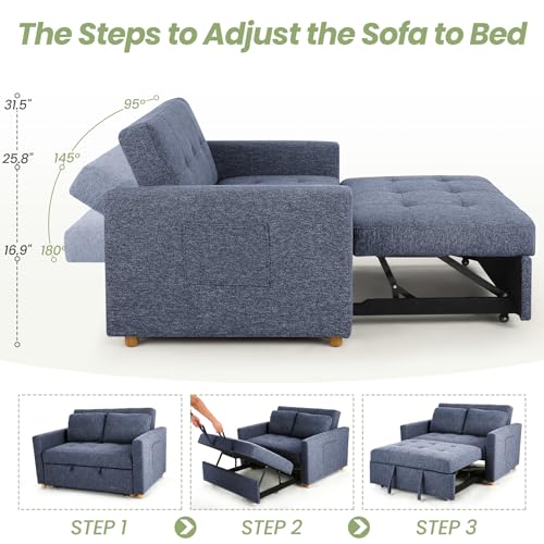 Navy Blue 3-in-1 Convertible Sofa Bed