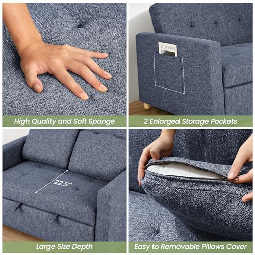 Navy Blue 3-in-1 Convertible Sofa Bed