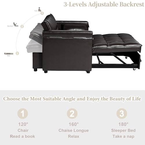 Versatile 3-in-1 Faux Leather Sofa Bed
