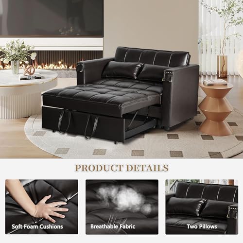 Versatile 3-in-1 Faux Leather Sofa Bed
