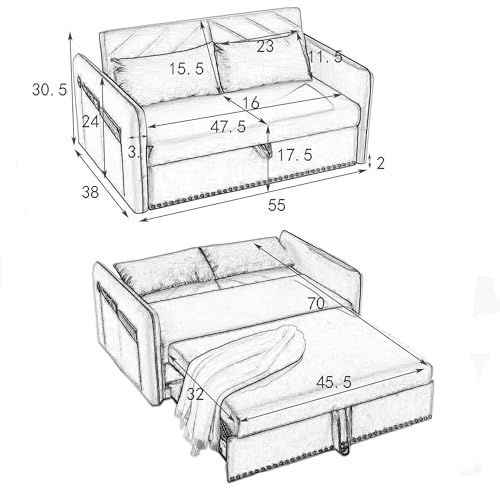 3-in-1 Velvet Convertible Sofa with USB Port