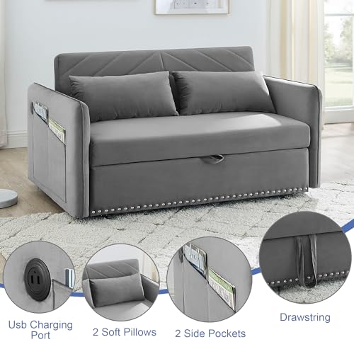 3-in-1 Velvet Convertible Sofa with USB Port