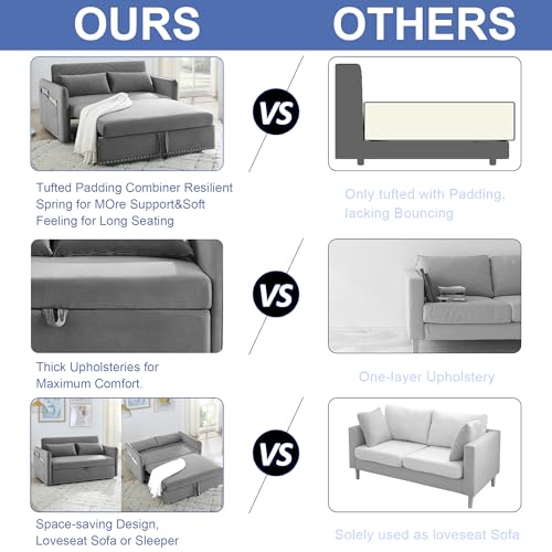 3-in-1 Velvet Convertible Sofa with USB Port
