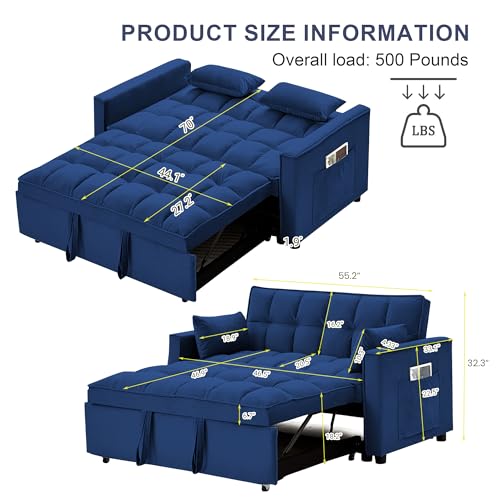 Compact Velvet Sleeper Loveseat with Adjustable Backrest