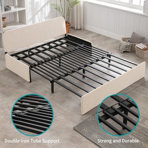 Beige Twin Size 2-in-1 Sofa Bed with Pillows
