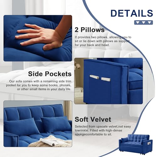 Compact Velvet Sleeper Loveseat with Adjustable Backrest
