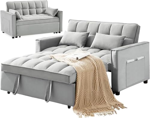 Velvet 3-in-1 Sleeper Sofa with Storage and Pillows