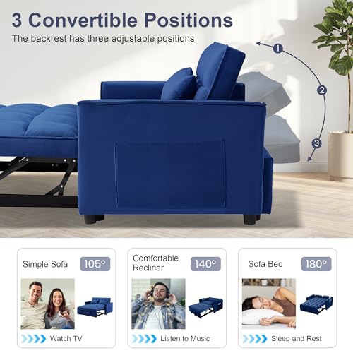 Compact Velvet Sleeper Loveseat with Adjustable Backrest