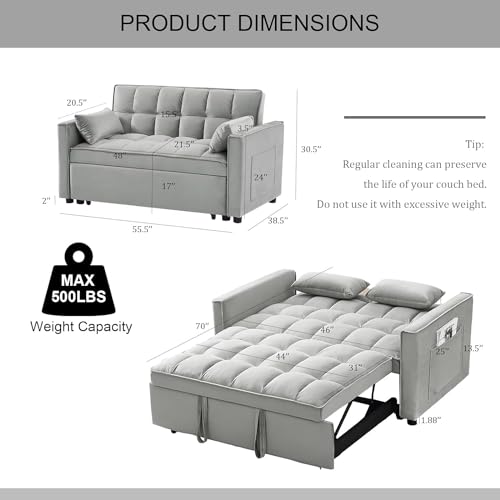 Velvet 3-in-1 Sleeper Sofa with Storage and Pillows
