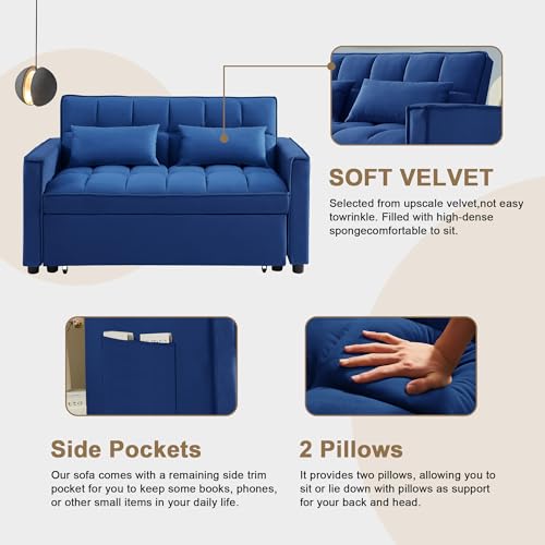 Compact Velvet Sleeper Loveseat with Adjustable Backrest