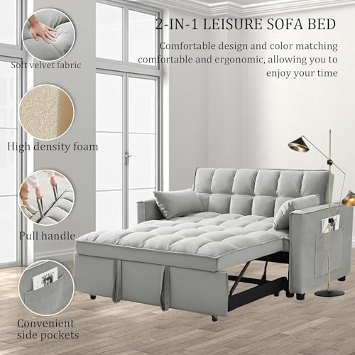 Velvet 3-in-1 Sleeper Sofa with Storage and Pillows