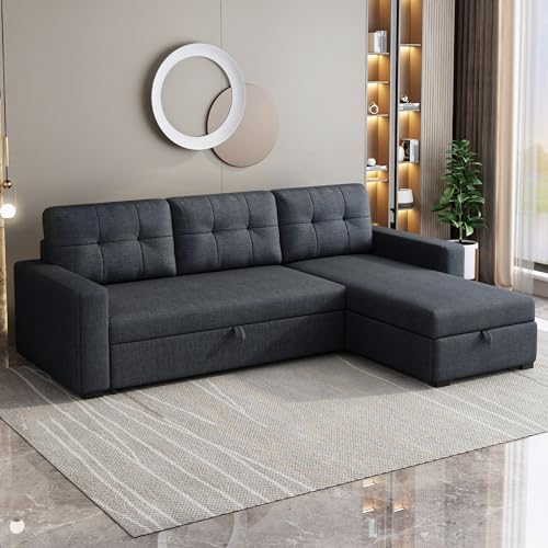 81.5" Dark Grey L-Shaped Sleeper Sofa with Chaise