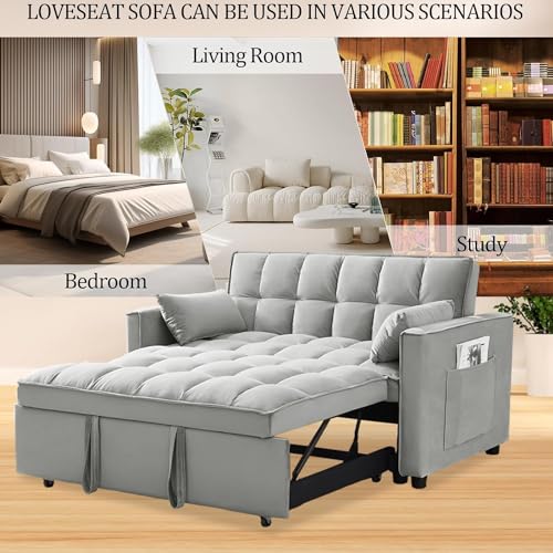 Velvet 3-in-1 Sleeper Sofa with Storage and Pillows
