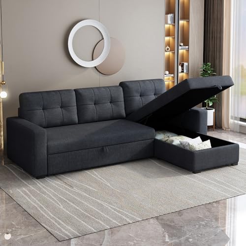 81.5" Dark Grey L-Shaped Sleeper Sofa with Chaise
