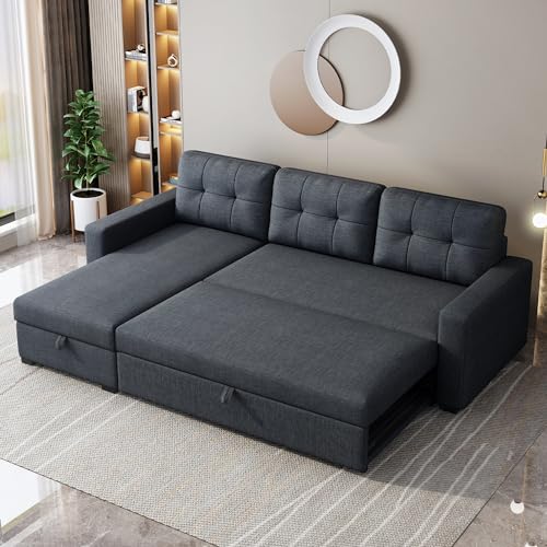 81.5" Dark Grey L-Shaped Sleeper Sofa with Chaise