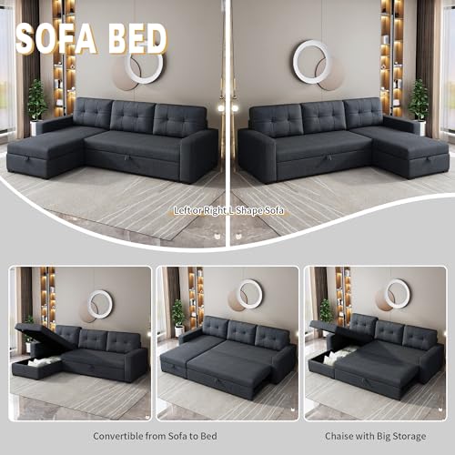 81.5" Dark Grey L-Shaped Sleeper Sofa with Chaise