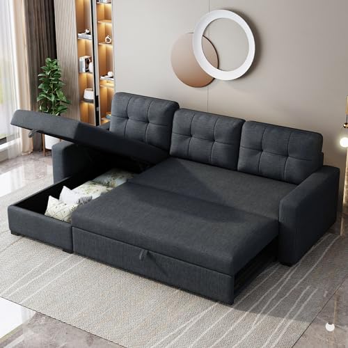 81.5" Dark Grey L-Shaped Sleeper Sofa with Chaise