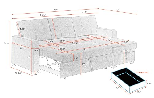 Modern L-Shaped Sleeper Sectional Sofa with Chaise