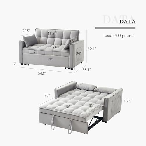 Light Grey 3-in-1 Convertible Sleeper Sofa Bed