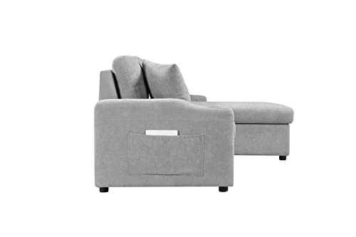 Gray L-Shaped Sleeper Sofa with Storage & Cup Holders