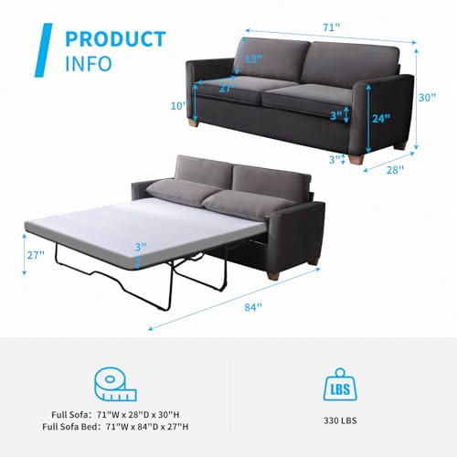 Full Size Velvet Pull Out Sofa Bed - Dark Grey