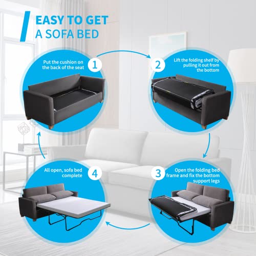 Full Size Velvet Pull Out Sofa Bed - Dark Grey