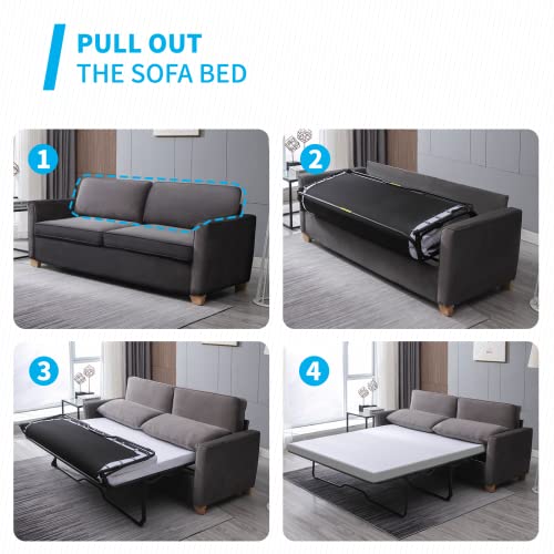 Full Size Velvet Pull Out Sofa Bed - Dark Grey